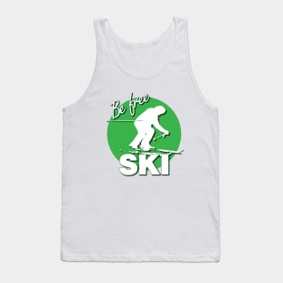 Downhill Skier Text Design with Be Free SKI Quote on Green Circle of Ski Level Beginner Tank Top